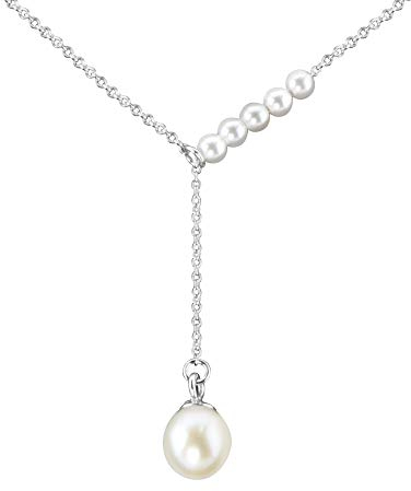 Nagel Jewellery Anhänger Perle mit Kette | raffinierte Größenverstellung | Süßwasserperle an Silberkette 40 + 5 cm | 925 Sterling Silber