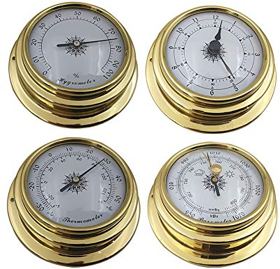 Alicer Juego de 4 estaciones meteorológicas, portátil, barómetro de pared, termómetro e higrómetro
