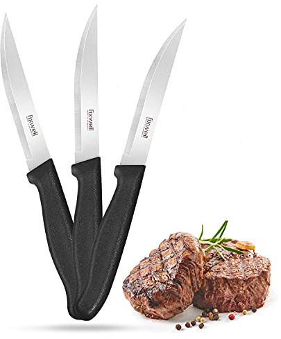 Fixwell® Coltello da bistecca nero I Coltello da carne molto affilato, ideale per il tavolo da pranzo e la carne – molto resistente, antiruggine, lavabile in lavastoviglie e adatto per uso alimentare