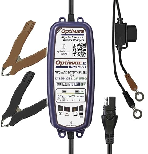 OptiMate 2 Duo 12v Car Battery Charger - 2A Lithium and Lead Acid Automatic Battery Charger Maintainer for car, van, boat, camper