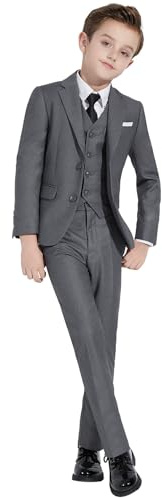 Boys Dark Gray Suit Slim Fit Kids Formal Suit Tuxedo 5 Pieces for Wedding Ring Bearer, Easter, First Communion, Confirmation, Graduation Little Boys Size 5