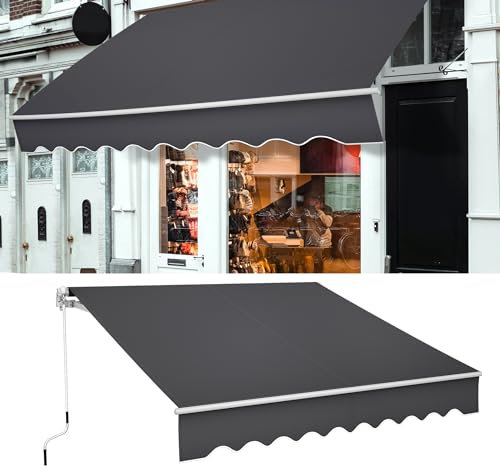 YRHome Tenda da Sole in Alluminio con Braccio Articolato e Manovella, Schermo Privacy Anti-UV Impermeabile per Balcone Terrazza, Grigio Scuro (250x200cm)