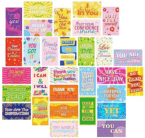 MWOOT 90 Pcs Motivational Quote Note Cards, Tarjetas de Felicitación de Aliento para la Escuela Lugar de Trabajo Regalos, Mini Inspirational Quote Cards para Estudiantes Profesores (30 Estilos)