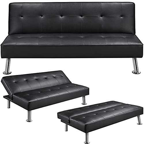 Yaheetech Divano Letto 3 Posti Divano Trasformabile in Letto Nero/Pelle