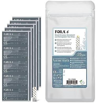 FORA 6 Blutzucker-, Hämatokrit- und Hämoglobin-Teststreifen (3-in-1: BG, HCT, HB) / 25 Stück
