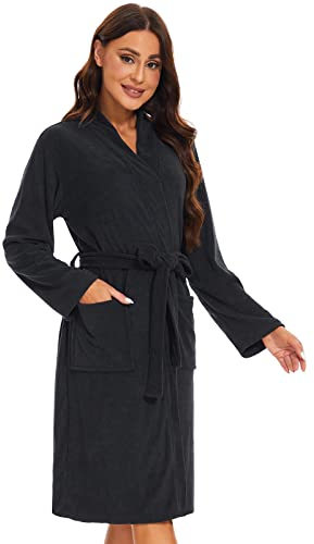 Ymmchy Weicher Bademantel Damen Frottee Morgenmantel Leichte Saunamantel Women Sauna Robe Schwarz M