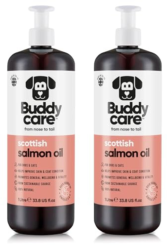 Aceite de Salmón Premium Buddycare para Perros UK (1L x2) | Suplemento Esencial de Omega 3, 6 y 9 para Gatos y Perros | Omega 3 Natural para Gatos
