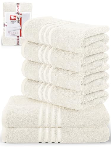 DecoHomeTextil Handtuch-Set 4 Handtücher 50 x 100 cm, 2 Badetücher 70 x 140 cm in Champagner Creme aus 100% Baumwolle, hochwertig, kuschelweich und saugstark