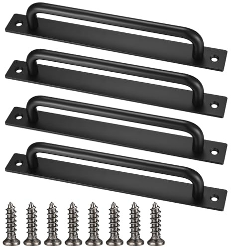 Qeapug 4 Pièces Poignée de Porte de Grange, Poignée de Porte Coulissante Noire, Poignées de Porte Robustes avec Vis, Poignées de Porte Armoire Aluminium pour Placard Cuisines Meubles Chambre