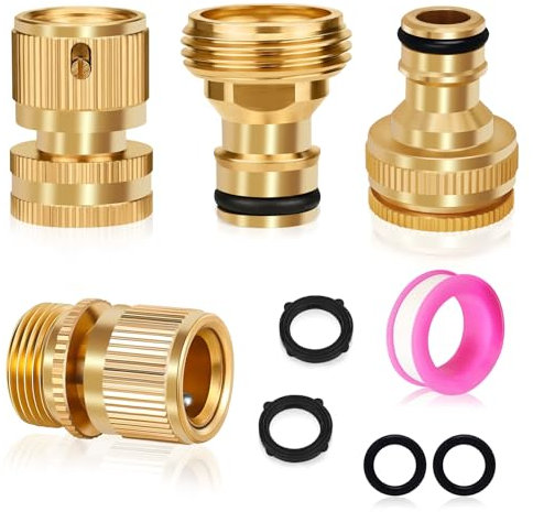 Brass Garden Hose Tap Quick Connector Fittings, 3/4 inch Expandable Garden Hose Male and Female Adaptors Connector, Garden Irrigation Accessories Car Wash Pipe Fittings
