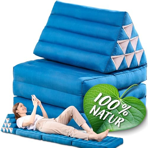 Namasdee Thaikissen 3 Auflagen 175x50x8cm mit 100% natürlicher Kapokfüllung (Hellblau Uni)