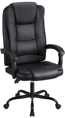 T-THREE.High-back ergonomic office swivel chair, executive seat with tilt function, PU leather gaming chair, supports up to 150kg(Black)