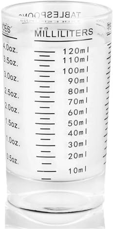 Amexo Misurino in Vetro Piccolo 4OZ/120ML, Misurino Graduato in Vetro per Vodka Cocktail Tequila, Resistente al Calore Bicchiere Dosatore con Bilancia per Cucina Bar (Nero)