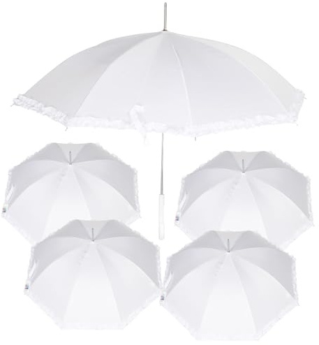 A2Z Ladies White Wedding Umbrella Vintage Frill Bridal Parasol Auto Open Walking Stick Waterproof Ruffle Lace PU Handle Soft Grip Sturdy Zinc Metal Frame Perfect for Brides Outdoor Event Canopy Brolly