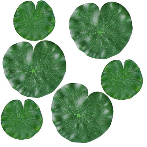Ezranova 6Pcs Floating Lily Pads Plastic Pond Ornaments, Artificial Lotus Leaves,Plastic Foam Water Lily Pads Foliage Pond Decor for Koi Fish Pool Patio Aquarium