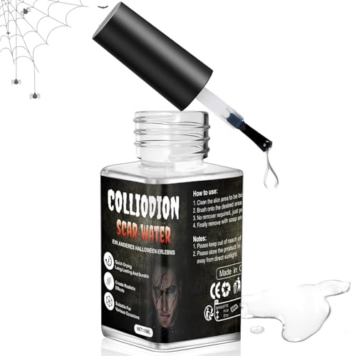 Miioto Kollodion ärr, styv kollodion, vätska för att skapa ärr, snabbtorkande, hållbar, lämplig för Halloween-smink, rollspel, skrämmande sår, 15 ml