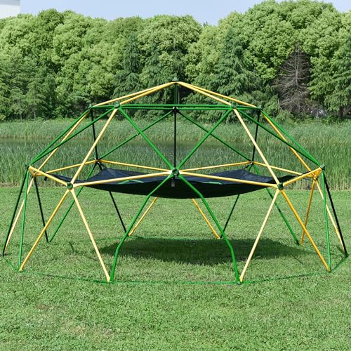 THINK 30 Gardenature 13FT Climbing Dome with Hammock, Outdoor Jungle Gym for Kids, Kids Climbing Dome Tower with Hammock, Rust & UV Resistant Steel Supporting 1000 LBS (Yellow)