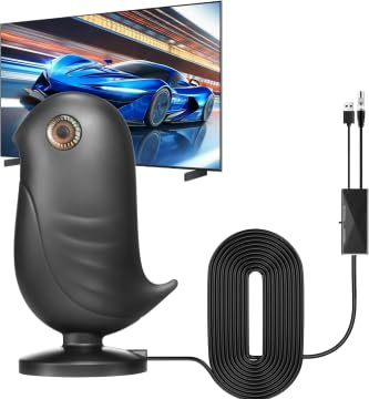 Antenne TV Intérieur Puissante,2025 Le Plus récent Antenne TV Intérieur avec Amplificateur de Signal à Gain Élevé，650km Réception Longue Portée à 360°,pour téléviseurs 4K 1080P, câble coaxial de 5 m