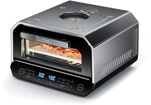 ZACHVO Pizzaofen Elektrisch 450°C – Neapolitanische Pizza in 90 Sek, Sichtfenster & Innenbeleuchtung, 6 Programme & & 6 Kochmodi, Profi-Koch-Modus, Pizzaschaufel & Pizzastein & Backblech
