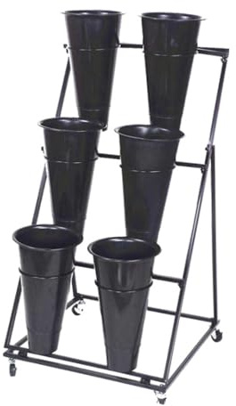 Soporte de metal para flores con ruedas, carrito de flores movible de 2 x 3 capas para bodas, eventos y jardines, cubos blancos incluidos