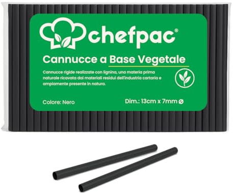 1000 Cannucce Nere Biodegradabili - lunghe 13 cm x 7 mm - Cannucce compostabili uguali a quelle di plastica adatte per cocktail, bar e catering. Resistenti fino a 40 gradi