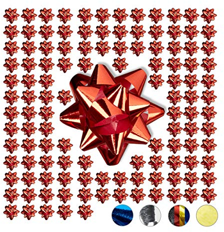 Relaxdays Geschenkschleifen 100er Set, Selbstklebend, Kleine Dekoschleifen für Weihnachten & Geburtstag, Ø 5 cm, Rot