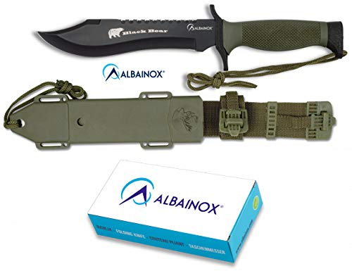 Cuchillo Supervivencia con funda incluida 18 cm para Caza, Pesca, Camping, Outdoor, Supervivencia y Bushcraft Albainox 31766 + Portabotellas de regalo