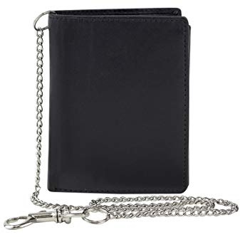 RFID Monedero Protección de Informaciones privadas Cartera de Bloqueo RFID Biker Cartera pequeña con Cadena Hombre Monedero para señoras LEAS, Piel auténtica, Negro