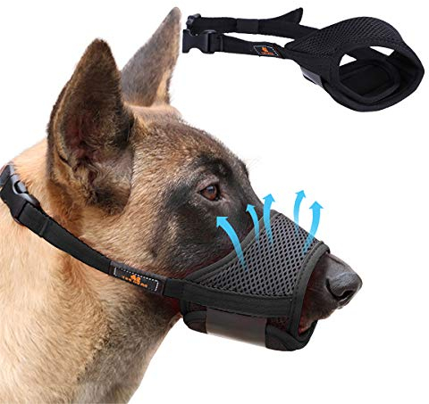 Homkeen Maulkorb für Hunde, weich, verhindert Beißen, Bellen und Kauen mit verstellbarer Schlaufe, atmungsaktives Netzgewebe, Größe L, Schwarz
