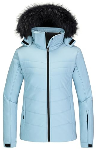 Skieer Women's Waterproof Ski Jacket Warm Winter Snow Coat Windproof Hooded Rain Jacket Blue L