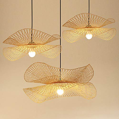 COCOL Vintage Bambus Gewebte Hängelampe Land Bambus Gewebte Lampe Handgewebte Pendellampe E27 Naturbambus Esszimmer Wohnzimmer Korridor Dekorative Beleuchtung Deckenleuchte,55cm