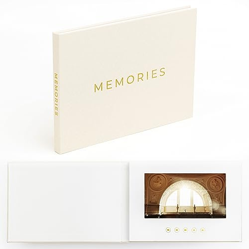 The Motion Books (MEMORIES) | Luxury Linen Bound Video Book | Gold Foil Stamping | Up to 3 hours of video, 7” IPS Display, 4GB of memory & Rechargeable Battery