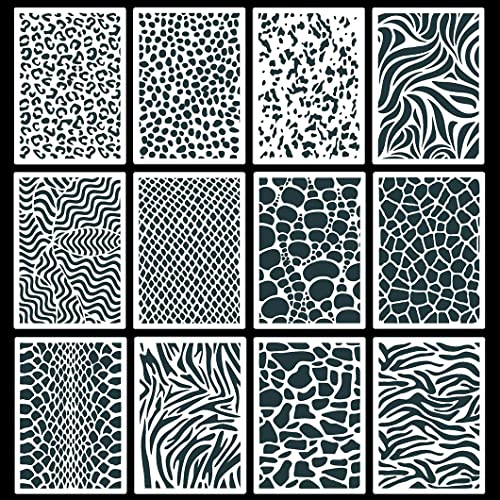 Rolin Roly 12PCS Schablonen Set Wiederverwendbar Kunststoff Schablonen Vorlagen Leopard Painting Stencils für Holz Boden Möbel Deko DIY Scrapbooking Handwerk (12Pcs Leopard)