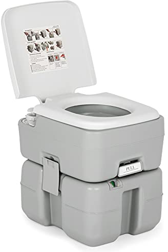 COSTWAY WC Portátil, Inodoro Portátil de Camping con 20 L de Tanque Extraíble de Agua Residuales y Bomba de Desagüe, para Autocaravana con Indicador del Nivel del Agua,Carga 200 kg y Anticorriente