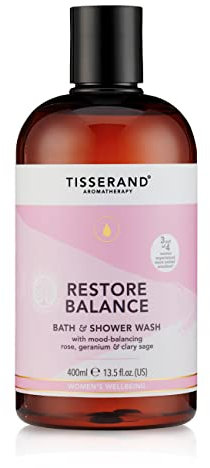 Tisserand Aromatherapy - Restore Balance Bath & Shower Wash - Perimenopause, Menopause & Menstruation Support for Women - Rose, Clary Sage & Geranium - 100% Natural Essential Oils - 400ml