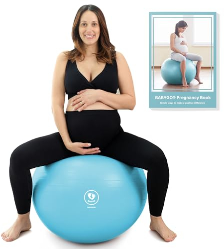 BABYGO Geburtsball – Schwangerschafts-Yoga, Arbeit & Gymnastikball & Buch Set Trimester-Ziel, Mutterschaftsphysio, Geburt & Genesungsplan inklusive Anti-Burst-umweltfreundliches (Aqua, 75cm)