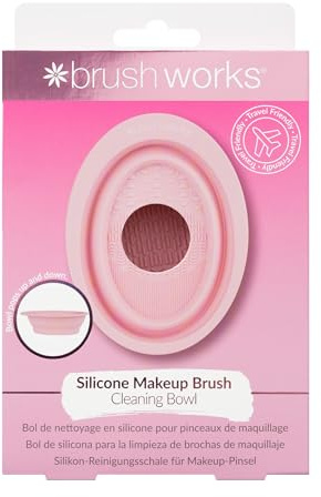 Brushworks Silicone Makeup Brush Cleaning Bowl – Foldable Pink Brush Cleaner with Textured Surface for Easy, Hygienic Deep Cleansing