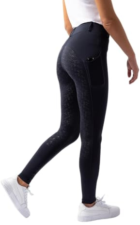 HORZE Dea Gambali da Equitazione da Donna, Pantaloni da Equitazione con Seduta Completa, Passanti per la Cintura e Tasca per Il Cellulare, Blu, 34