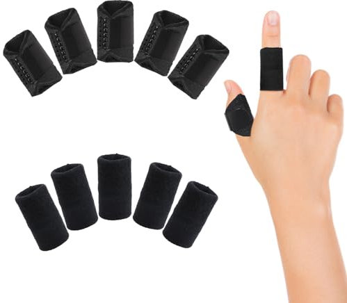 SPOKKI 10 Pezzi Tutore Dito A Scatto Con 2 Stili, Nero Tutore Pollice Destro, Elastico Stecca Dito Mano Per Infortuni Sportivi Basket, Guanti Per Artrosi Alle Mani Per Pallavolo/Lavoro