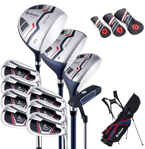 COSTWAY komplettes Herrem Golfschläger Set, 11 teilige Golfschlägersätze rechtshändig mit Tragetasche & Regenhaube, Golfset mit 1 Driver & 3 Fairway & 5 Hybrid & 5/6/7/8/9/ P/S Eisen & Putter (Blau)