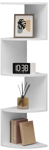 WOLTU Eckregal, Wandregal mit 5 Ablagen,Regal Wand Schweberegal Hängeregal Weiß, Schwebendes Bücherregal, für Küche Wohnzimmer Schlafzimmer, aus Holzwerkstoff, 25x25x106 cm