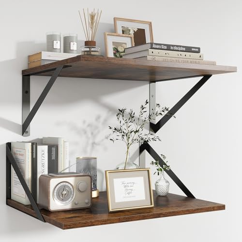 Estantería flotante de Marrón Rústico, estantes de pared de 40 cm, estantes de pared de 30 cm de profundidad, juego de 2, estantería de madera de aglomerado, estantería para salón, cocina, baño