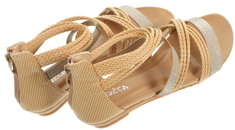 WRITWAA Sandalias Romanas Planas Suela Antideslizante, Diseño de Tiras una Pieza, Material Ligero, para Mujer, Verano Casual y Ocio, Color Beige, Talla 38