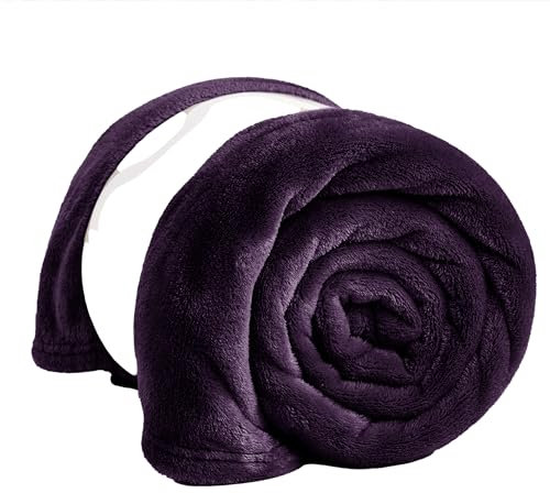 PRIME LINENS Fleece Blanket Reversible Throw for Sofa - Faux Fur Bed Blanket Lightweight Cozy Throw for All Seasons, Perfect for Bed Couch Camping & Travel (Aubergine, 150 x 200 Cm)