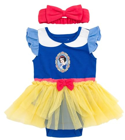 Disney Princess Cosplay Bodysuit with Overlapping Skirt and Headband Size 0-24 Months Blue Red Yellow Snow White 3-6 Months