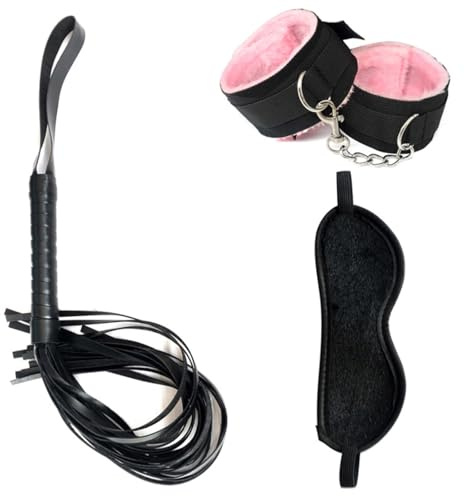 Set di fettucce di peluche, kit combinato manette regolabili-scudo per gli occhi (Rosa, Set da 3 pezzi)