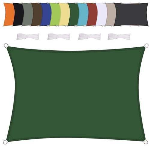 Voile d'ombrage Rectangulaire 2x5m Imperméable Toile Ombrage UV Protection pour Terrasse Jardin Extérieur- Vert