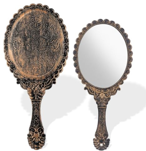 UIEXEA 2 Pcs Specchio Tascabile Vintage, Specchio da Viaggio, Specchio Portatile Professionale, Specchio con Manico, Perfetto per Radersi o Applicare il Trucco, per Salone Parrucchiere Barbiere