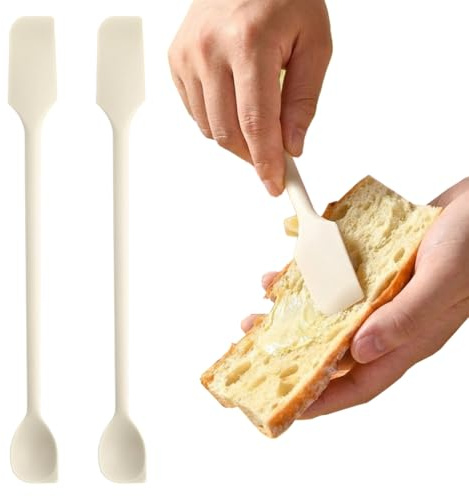 AEUXZA Set 2 Spatole in Silicone Strette, Cucchiaio Doppio per Barattoli di Marmellata e Cosmetici, Mini Spatola da 26cm per Bottiglie, Bianco