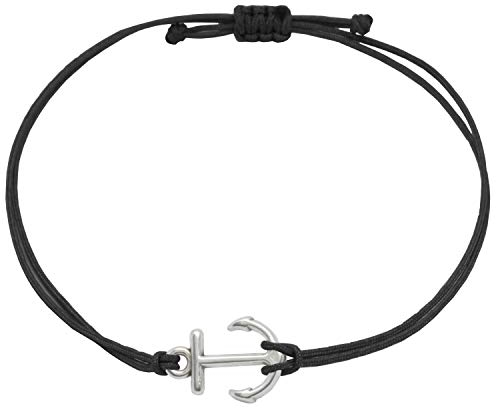 Selfmade Jewelry Armband Damen Silber Anker Größenverstellbares Makramee Armbändchen Handmade Inkl. Geschenk-Verpackung (Silber - Schwarz)